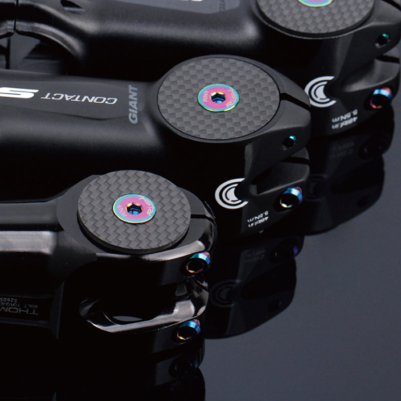 Risk Ti Titanium 1 1/8” (28.6mm) Headset Stem Top Cap, Carbon Fiber with M6 X 30 Titanium