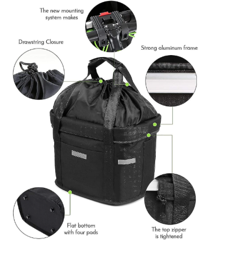 OUGO Bicycle Front Basket Removable Waterproof Bike Handlebar Basket Pet Carrier Frame Bag