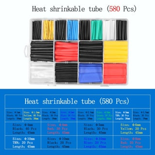 580pcs 2:1 Heat Shrink Tube Shrinking Assorted Polyolefin Insulation Sleeving Wire Cable Sleeve Wrap