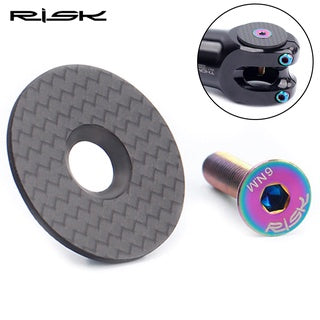 Risk Ti Titanium 1 1/8” (28.6mm) Headset Stem Top Cap, Carbon Fiber with M6 X 30 Titanium