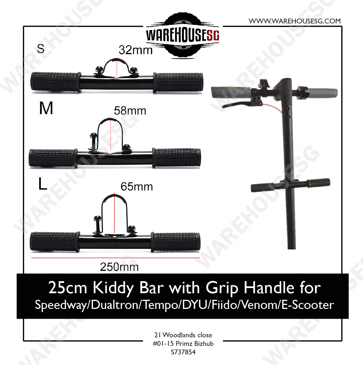 25cm Kiddy Bar with Grip Handle for Speedway/Dualtron/Tempo/DYU/Fiido/Venom/E-Scooter