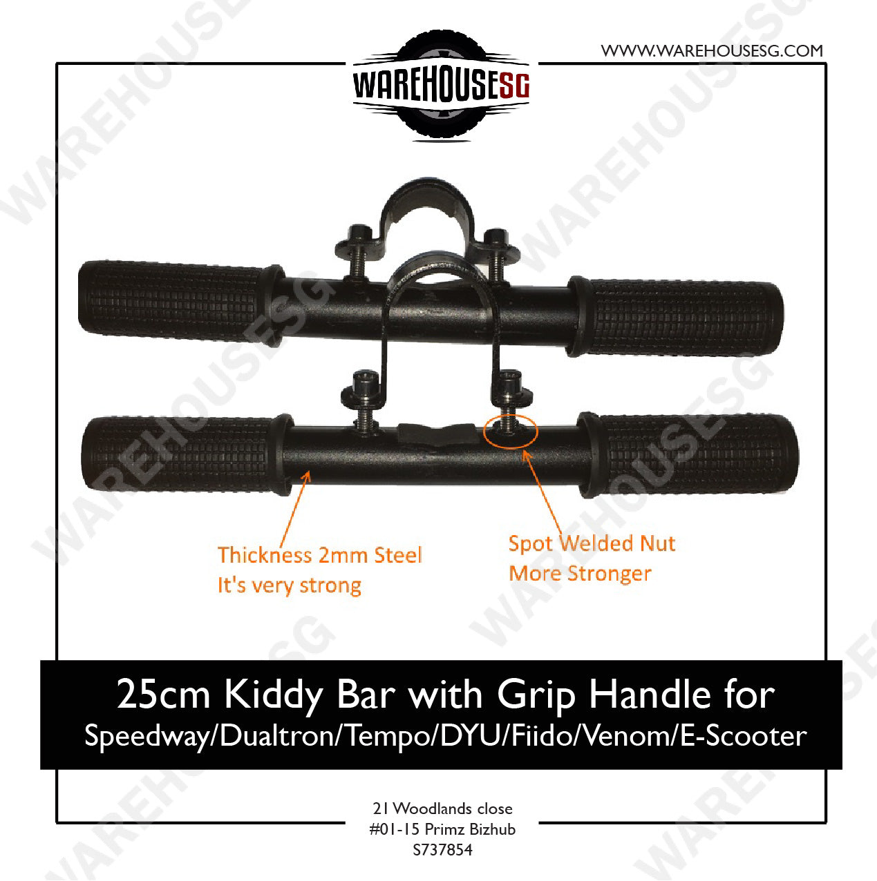 25cm Kiddy Bar with Grip Handle for Speedway/Dualtron/Tempo/DYU/Fiido/Venom/E-Scooter