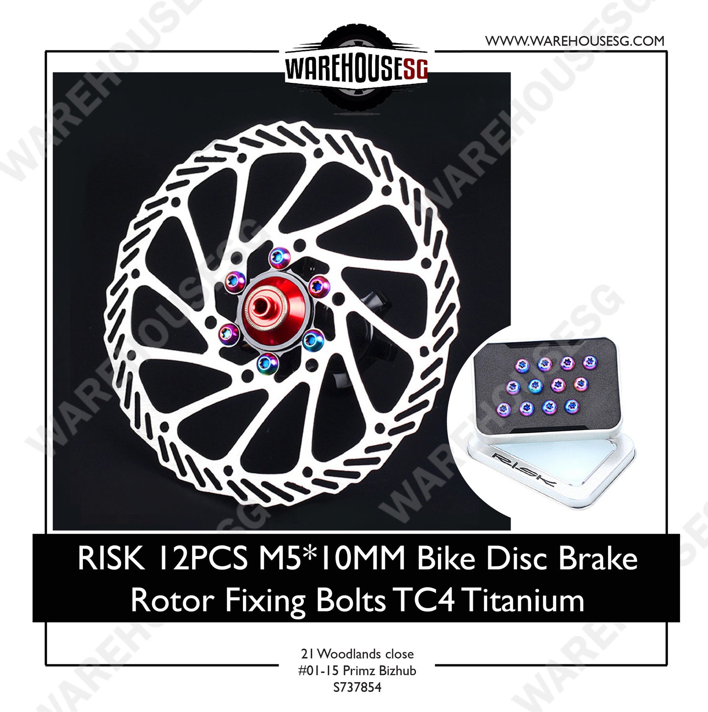 RISK 12PCS M5X10MM Bike Disc Brake Rotor Fixing Bolts TC4 Titanium Bicycle MTB Bike Ultralight Brake Screw Cycling Accessories