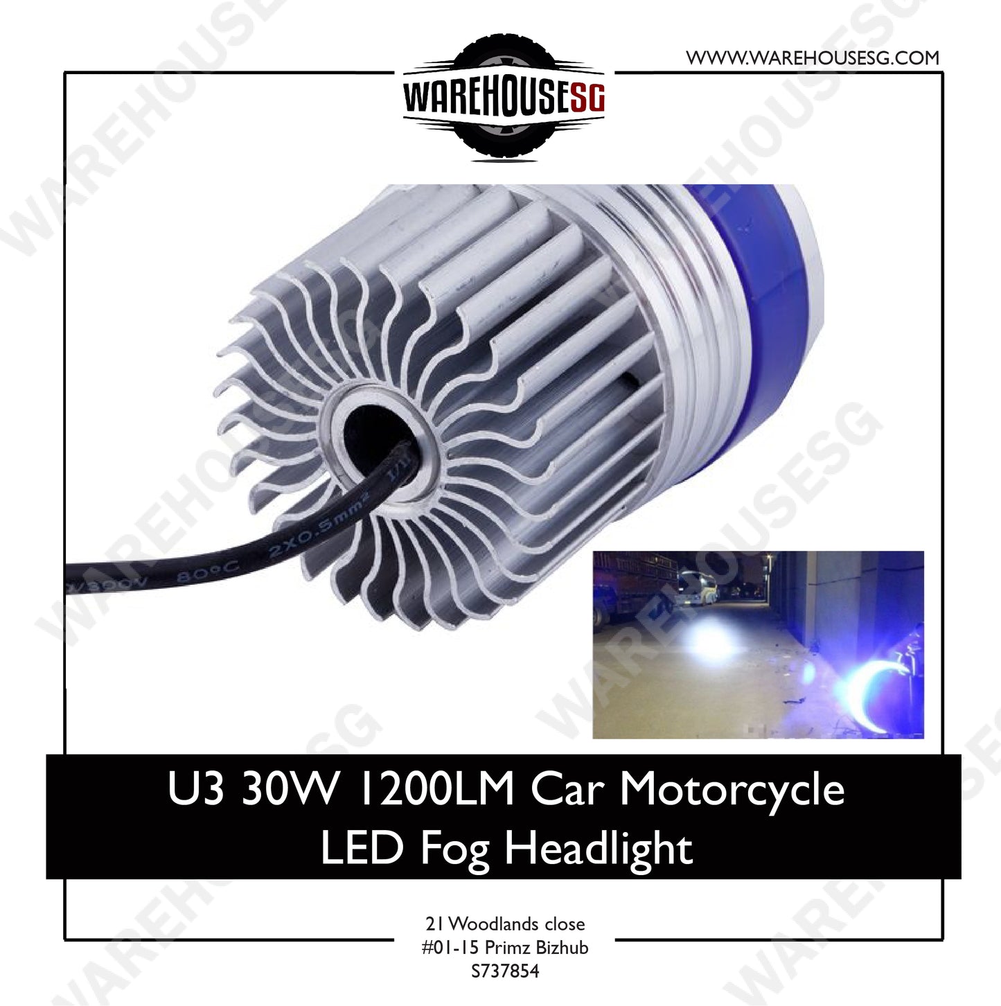 U3 30W 1200LM Car Motorcycle LED Fog Headlight