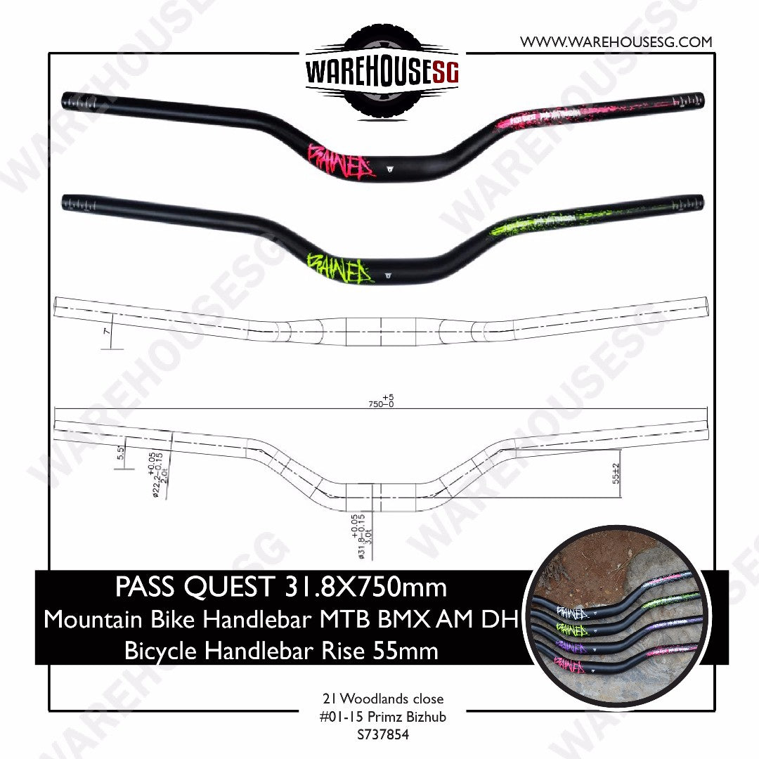 PASS QUEST 31.8x750mm Mountain bike handlebar MTB BMX AM DH Bicycle Handlebar Rise 55mm