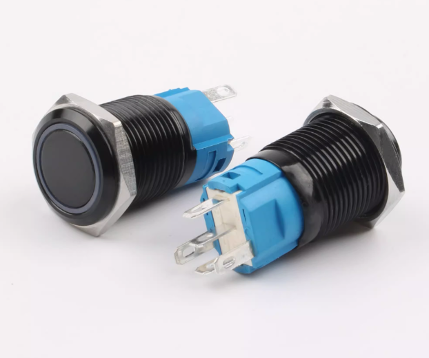 12/16/19/22mm Flat Head Black Metal Push Button Switch Momentary Latching Waterproof Illuminated Led Light Switch 5V 12V 220V