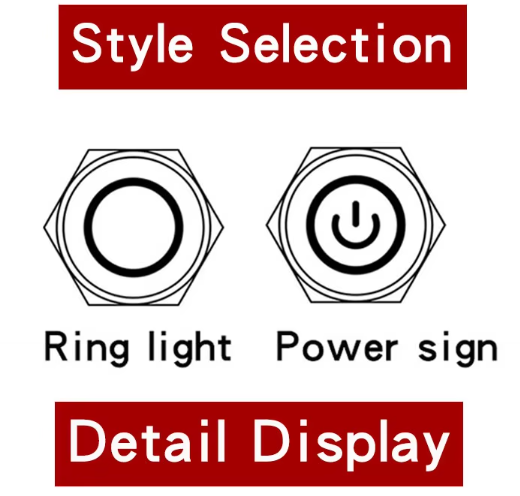 12/16/19/22mm Flat Head Black Metal Push Button Switch Momentary Latching Waterproof Illuminated Led Light Switch 5V 12V 220V