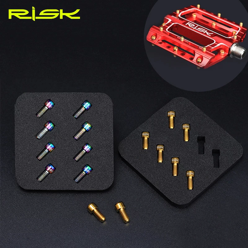 Risk Ti Titanium 8PC M4X8mm Down Hill Pedal Screw Anti skid Bolts