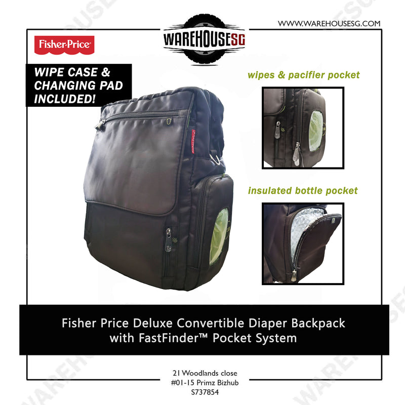 Fisher Price Deluxe Convertible Diaper Backpack with FastFinder™ Pocket System