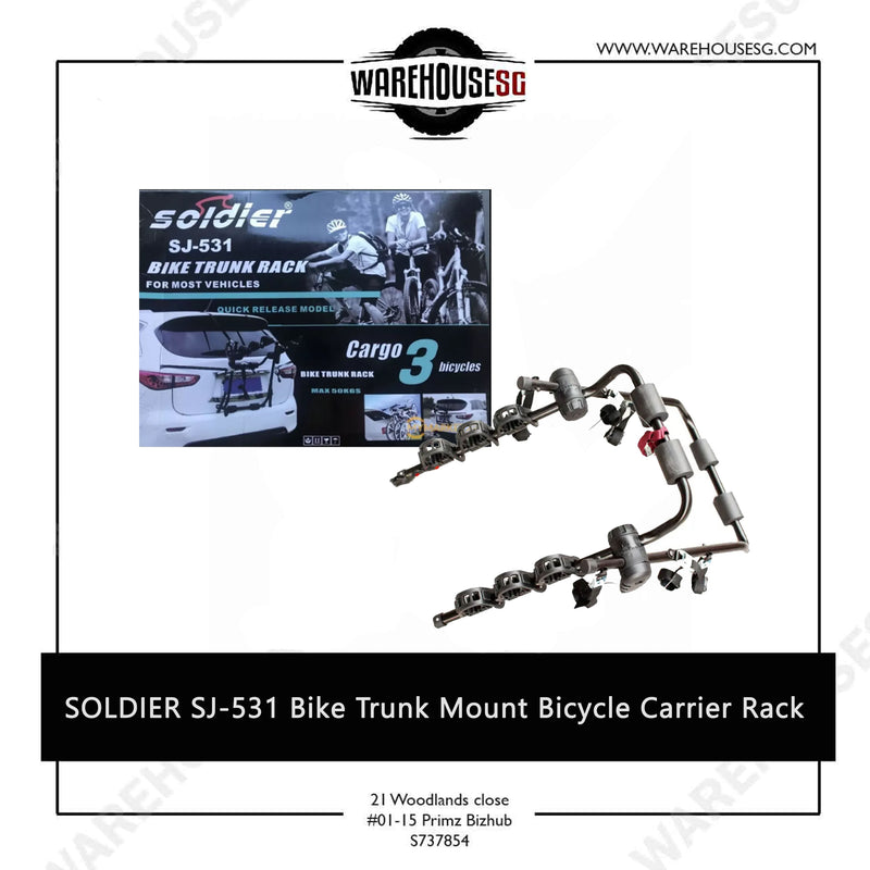 SOLDIER SJ-531 3-Bike Trunk Mount Bicycle Carrier Rack for most Sedan SUV Hatchback Minivan
