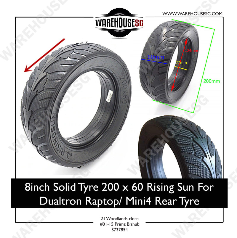 8 inch Solid Tyre 200 x 60 Rising Sun For Dualtron/ Raptop Mini4 Rear Tyre
