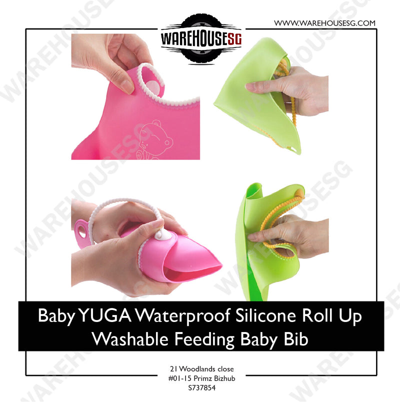 ★AUTHENTIC Baby YUGA★ Waterproof Silicone Roll Up Washable Feeding Baby Bib Crumb Catcher BPA Free