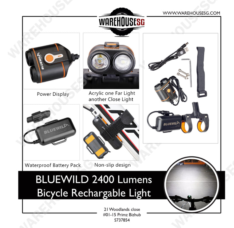 BLUEWILD 2400 Lumens Bicycle Rechargable Light