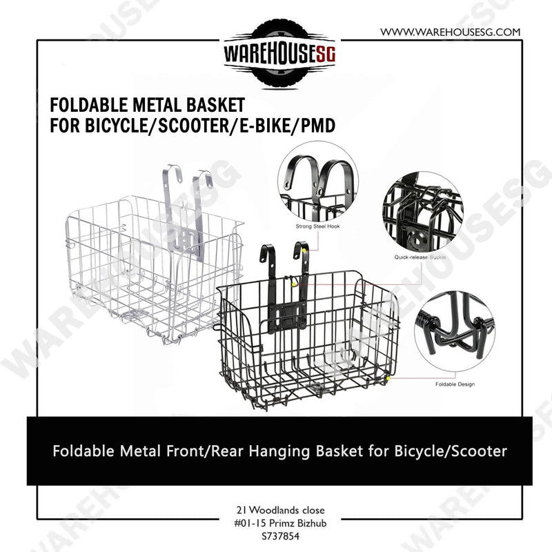 Foldable Metal Front/Rear Hanging Basket for Bicycle