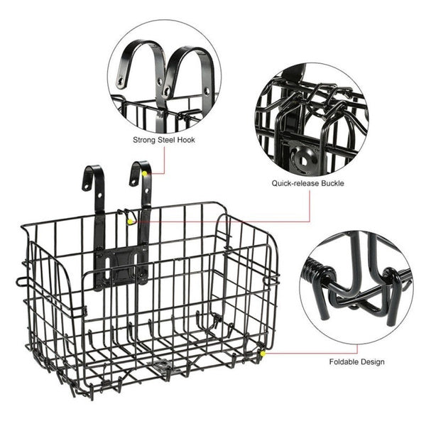 Foldable Metal Front/Rear Hanging Basket for Bicycle