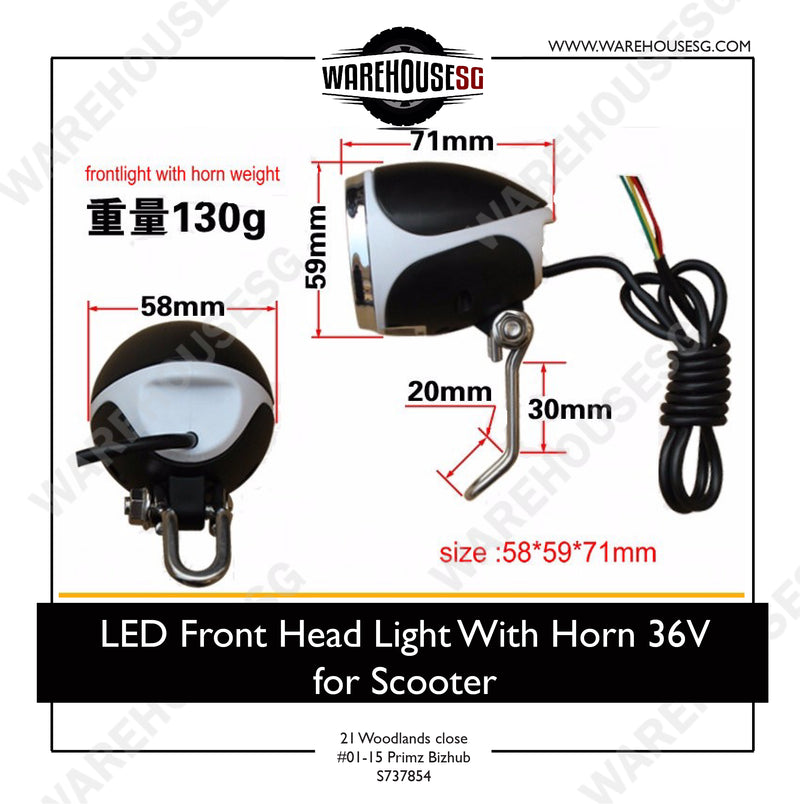 LED Front Head Light With Horn 36V for Scooter