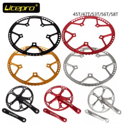 Litepro Chainring Crank set 130 BCD for Folding Bike BMX Single Speed Chainwheel  170mm Crank 130bcd Tooth 45 47 53 56 58 T