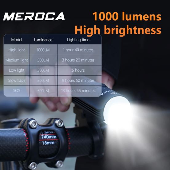 MEROCA Torch light 1000LM IPX5 Waterproof Type-C USB Rechargeable