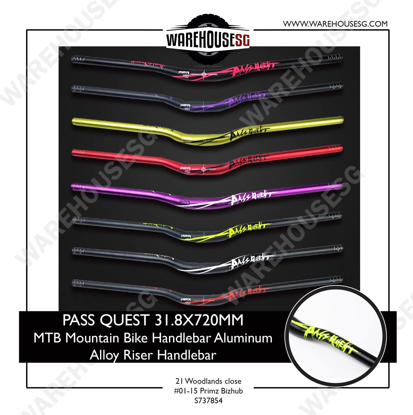 PASS QUEST 31.8mm x 720MM MTB Mountain Bike Handlebar Aluminum Alloy Riser Handlebar
