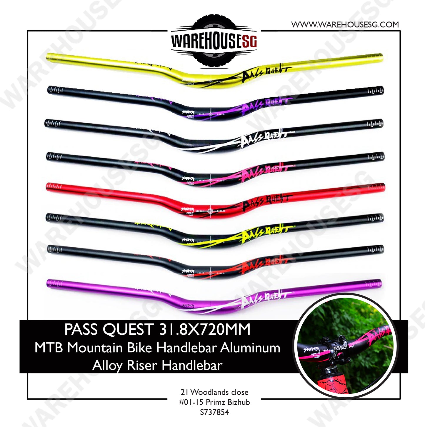 PASS QUEST 31.8mm x 720MM MTB Mountain Bike Handlebar Aluminum Alloy Riser Handlebar