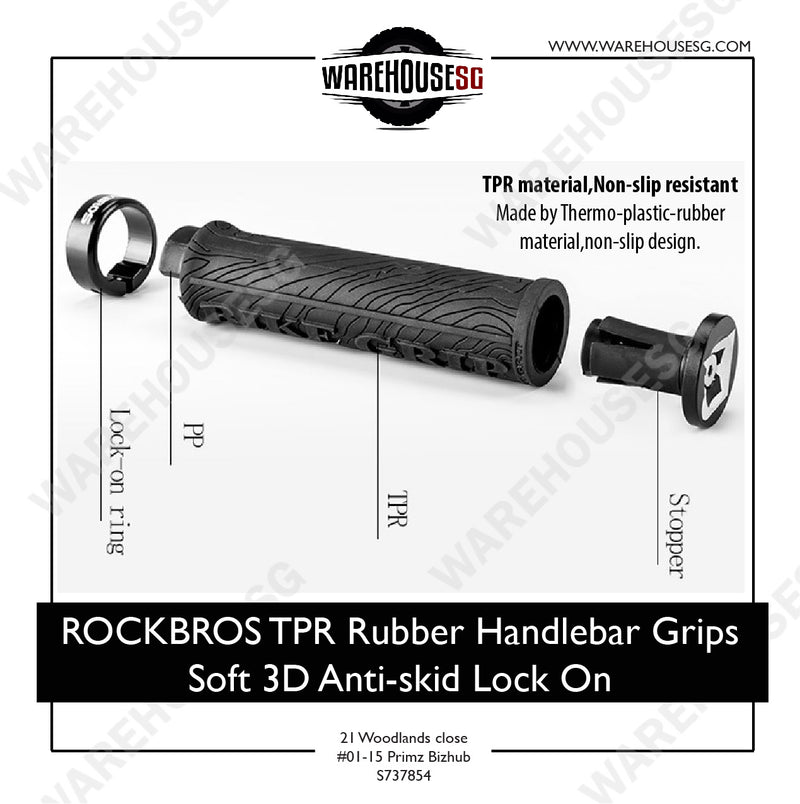 ROCKBROS TPR Rubber Handlebar Grips Soft 3D Anti-skid Lock On