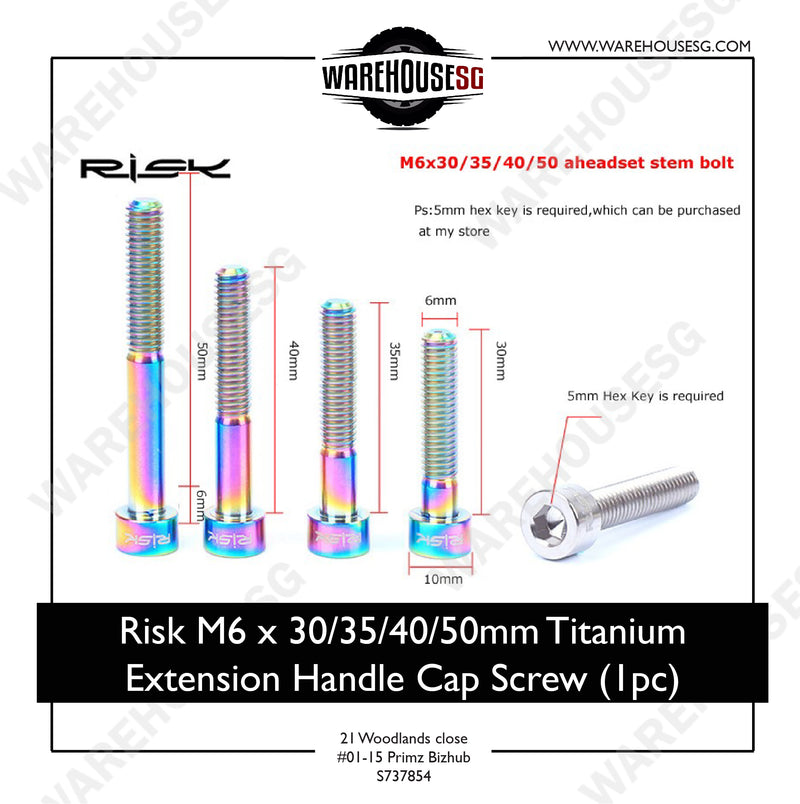 Risk M6 x 30/35/40/50mm Titanium Extension Handle Cap Screw (1pc)