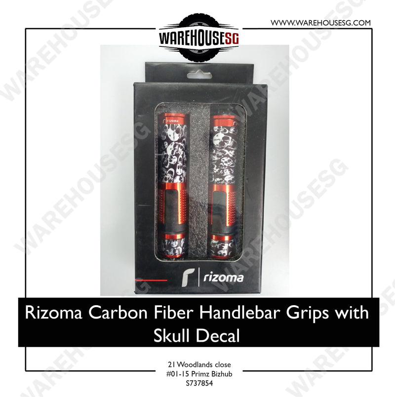 Rizoma Carbon Fiber Handlebar Grips with Skull Decal