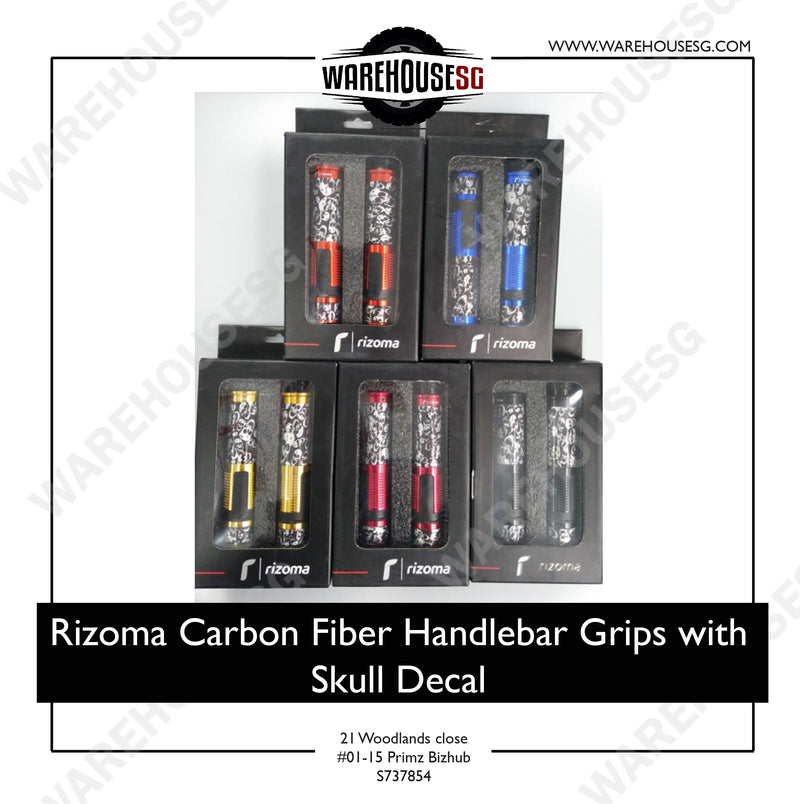 Rizoma Carbon Fiber Handlebar Grips with Skull Decal