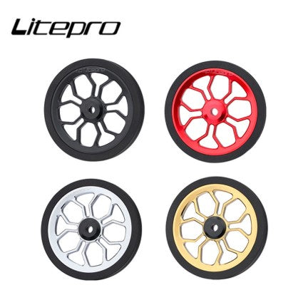 Litepro Folding Bike Easywheels Hollow Spider Bearing 82mm Enlarged Push Wheel For Brompton Bicycle Easy Wheel