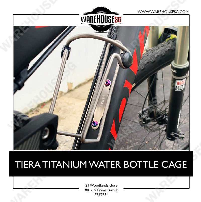 TIERA TITANIUM WATER BOTTLE CAGE + FREE 2x TIERA Titanium Bolts (M5*12)
