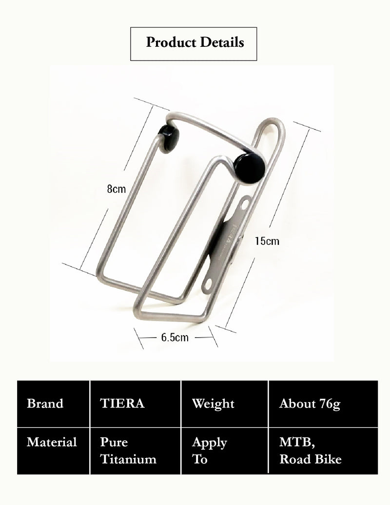 TIERA TITANIUM WATER BOTTLE CAGE + FREE 2x TIERA Titanium Bolts (M5*12)