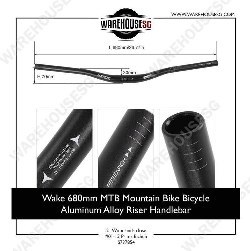 Wake 31.8mm x 680mm MTB Mountain Bike Bicycle Aluminum Alloy Riser Handlebar