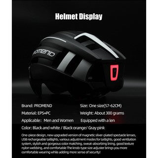 PROMEND Lightweight Bicycle Helmet Rechargeable LED light / Tail light Removable Cycling Goggle