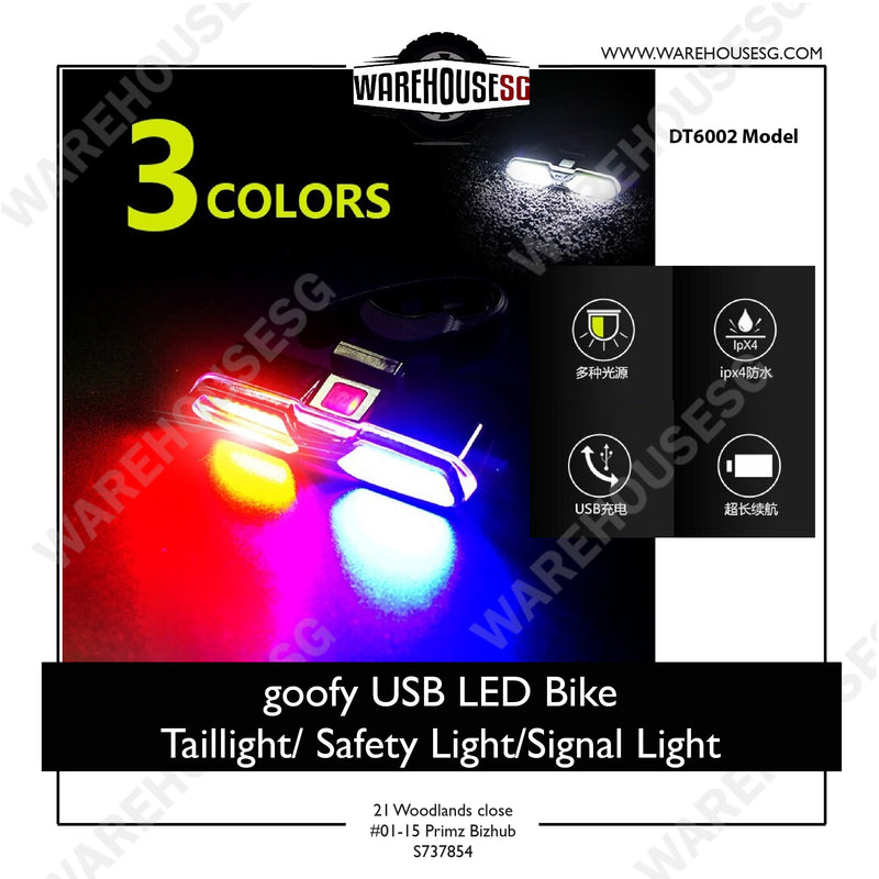 goofy USB Rechargeable Bicycle Light 3-color LED Bike / Bicycle Safety light/ Signal light