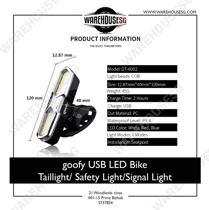 goofy USB Rechargeable Bicycle Light 3-color LED Bike / Bicycle Safety light/ Signal light