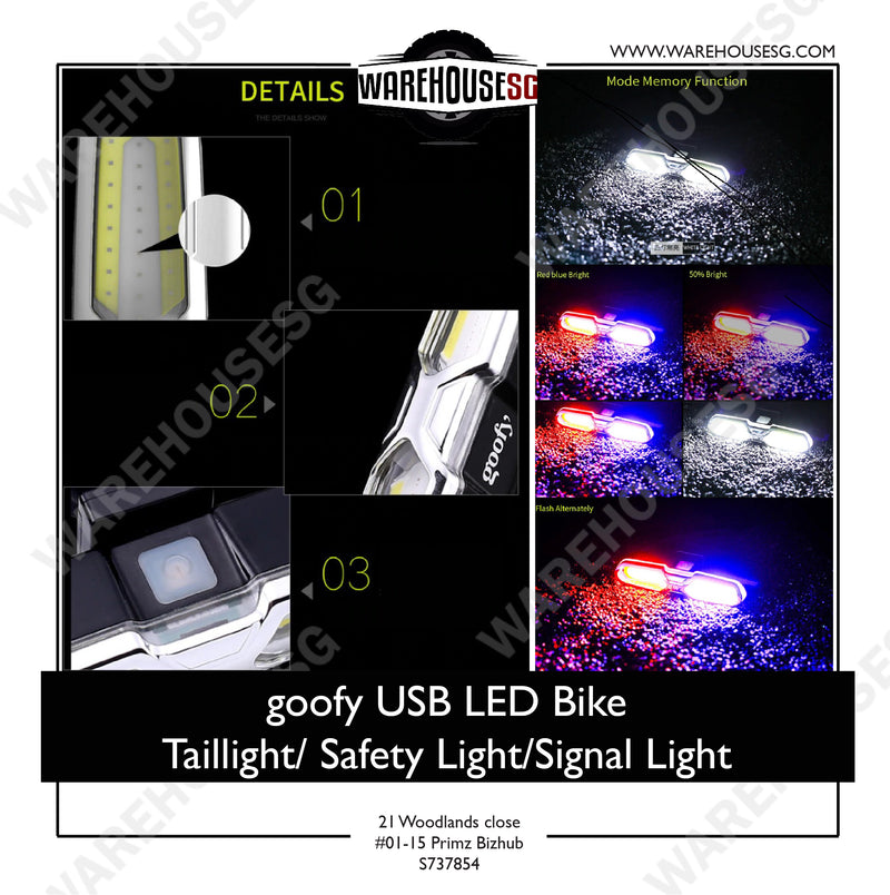 goofy USB Rechargeable Bicycle Light 3-color LED Bike / Bicycle Safety light/ Signal light