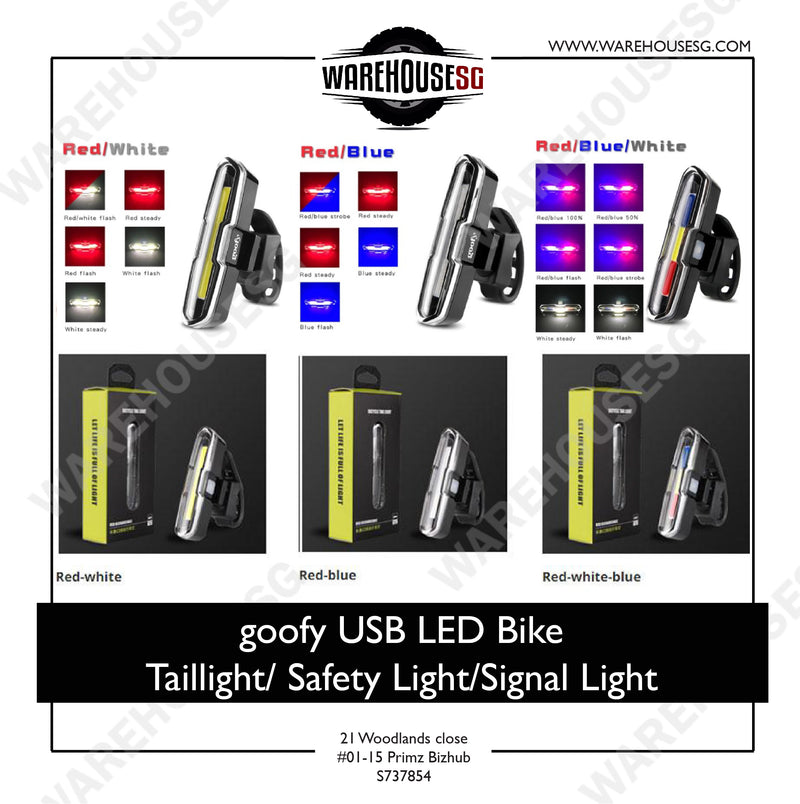 goofy USB Rechargeable Bicycle Light 3-color LED Bike / Bicycle Safety light/ Signal light